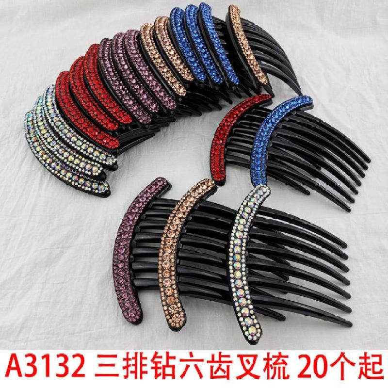 A3132 three-row diamond six-toothed fork comb, Japanese and Korean hair comb, fork comb, hair accessory, headwear, plug comb, 2-yuan store supply in Yiwu pic 1