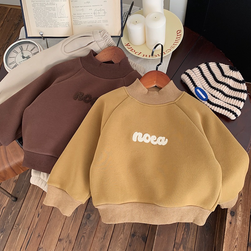 儿童冬装刺绣男女童圆领卫衣加绒一体绒宝宝男孩加厚上衣字母韩版详情1