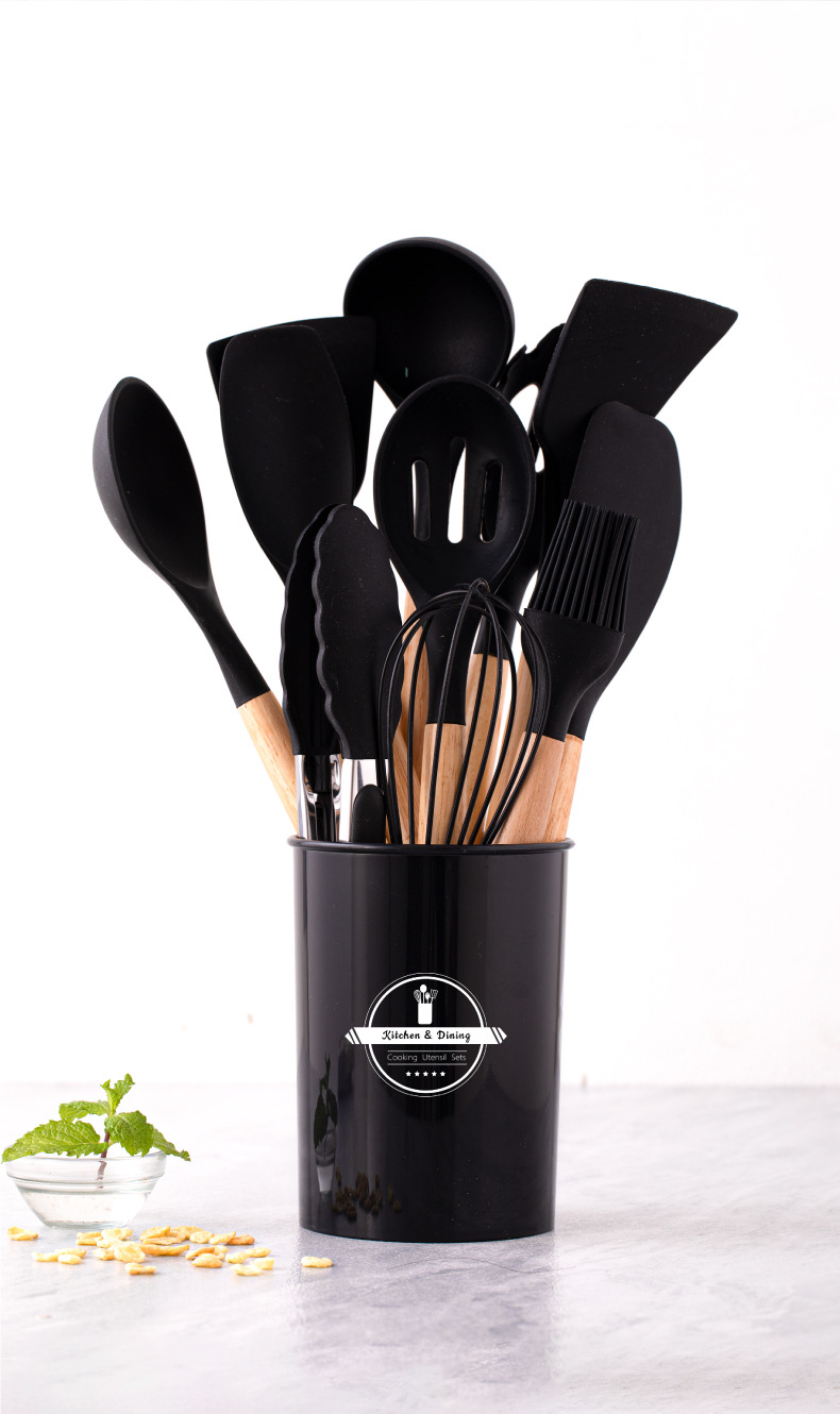 Non-stick cooking pan storage bucket, wooden handle, silicone kitchenware 12-piece set, silicone kitchenware 11-piece set pic 17