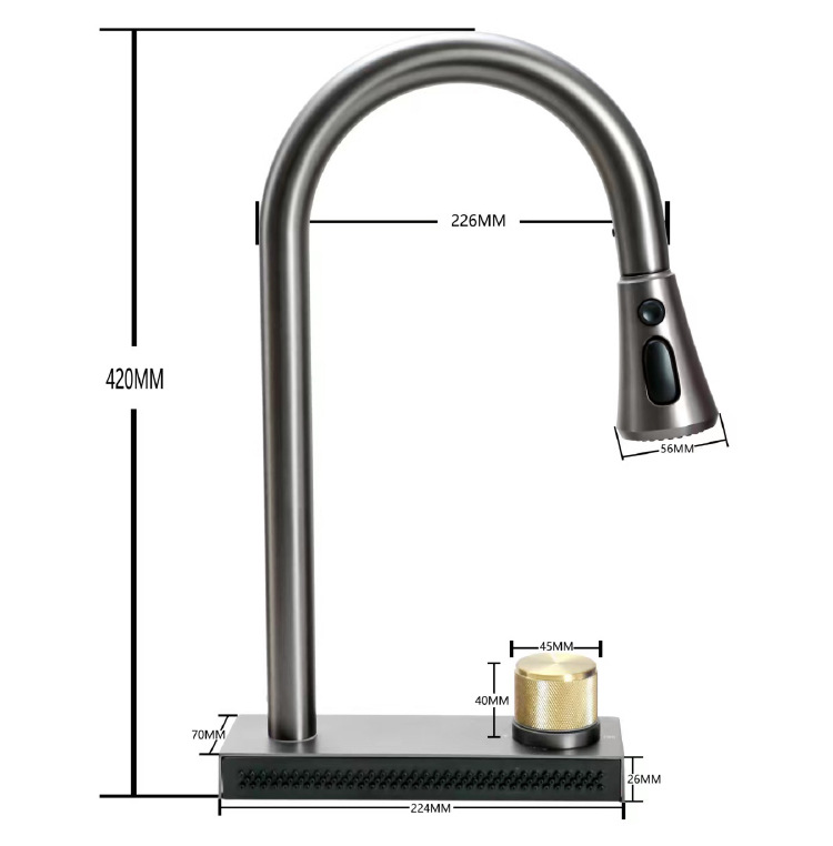 Attractive Moen Kitchen Sink, Raindrop Waterfall Stainless Steel Pull-out Faucet Sink Set, Large single Sink Sink under the counter X7 model, Essential for kitchen countertop 20002 pic 8