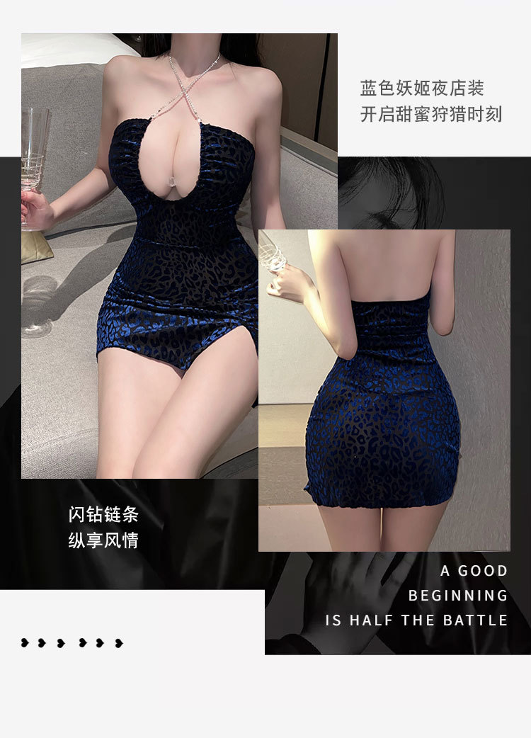 情趣内衣性感挂脖镂空夜店裙摆开叉连身裙秘书制服详情6