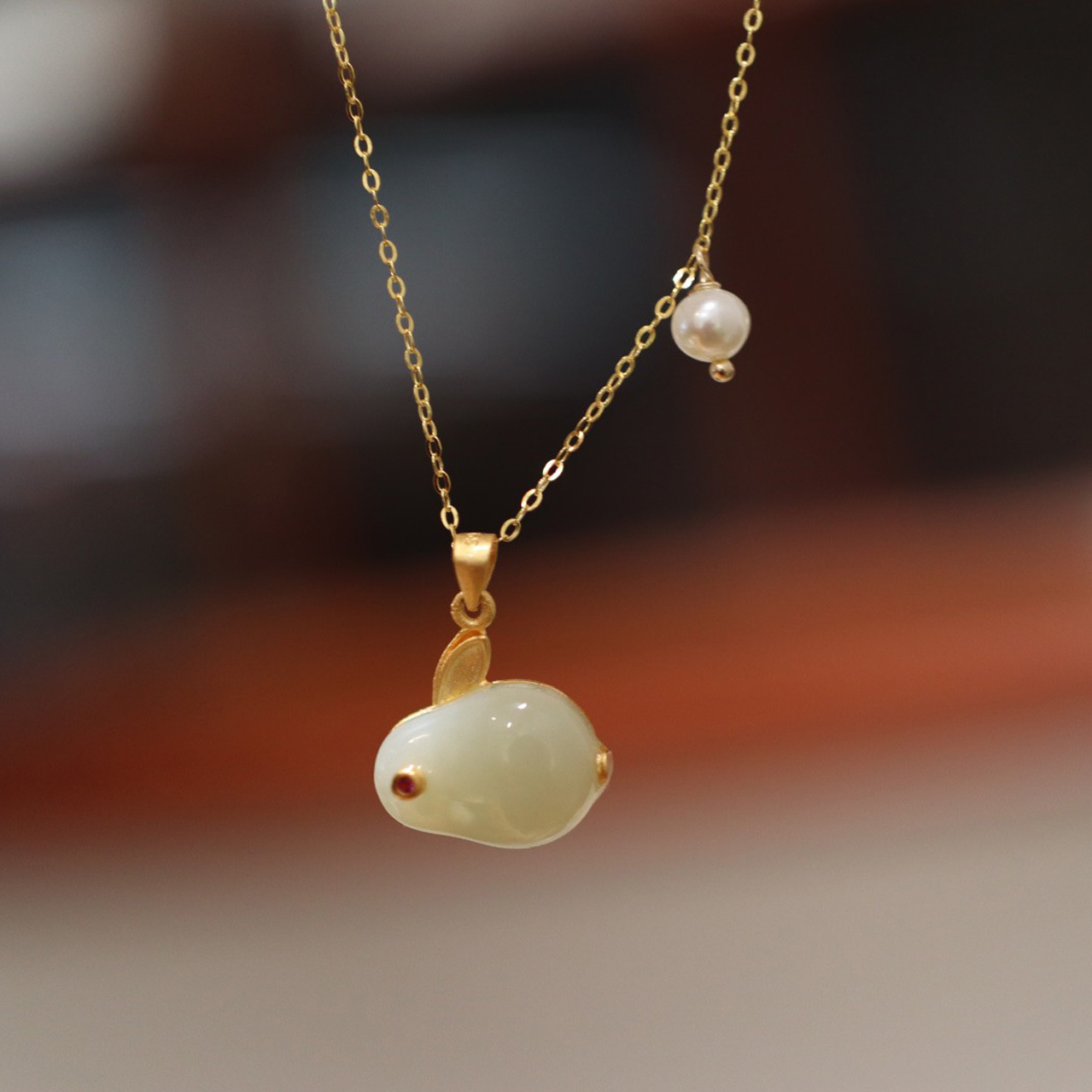 925 silver gold-plated and inlaid with Hetian jade rabbit necklace, a new and niche design for women, a collarbone chain necklace for the zodiac year pic 11