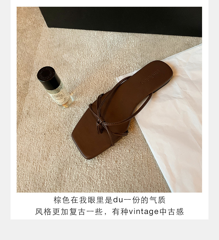 羊皮版葡萄妈同款法式方头高跟鞋细带粗跟平底拖鞋女夏季扭结凉拖详情10
