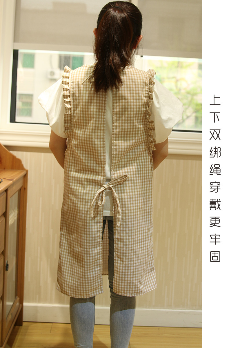 新款全棉双层防水防油布艺围裙 康乐屋厨房无袖格子家用围裙批发详情8
