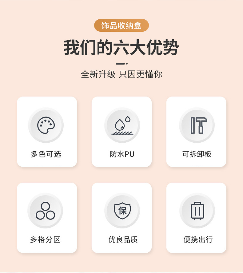 简约跨镜迷你首饰盒旅行便携式珠宝盒耳钉项链戒指收纳盒饰品盒子详情2