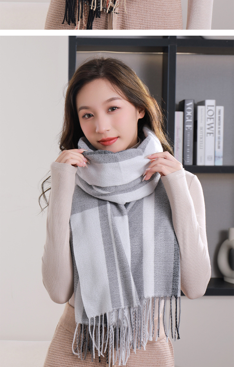 格子围巾女士2023秋冬季新款甜美保暖仿羊绒围巾披肩围脖工厂批发详情15