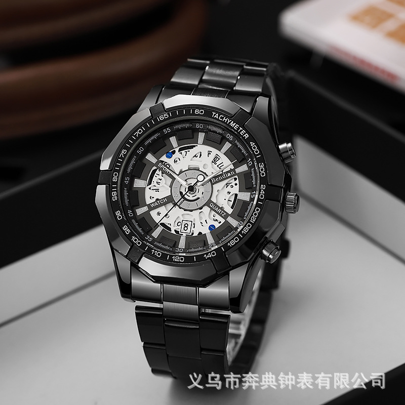 外贸热销希音TEMU男士时尚电镀钨钢休闲全自动仿机械手表批发详情7