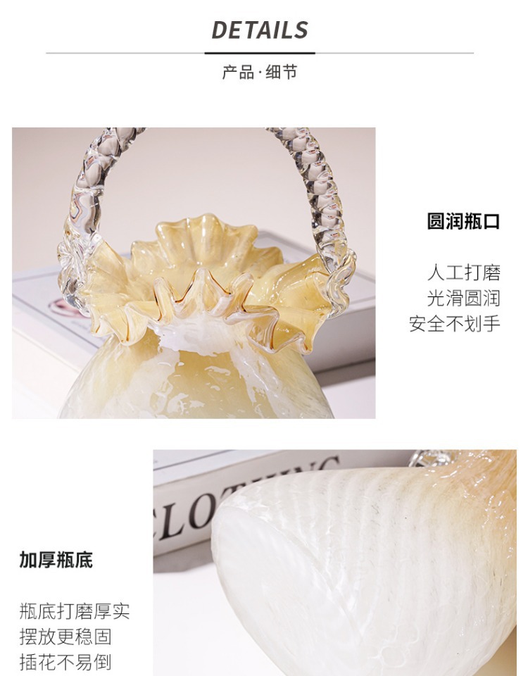 High-end, exquisite and light luxury glass handbags, vases, glass flower baskets, living room home soft decoration, flower arrangement ornaments pic 8