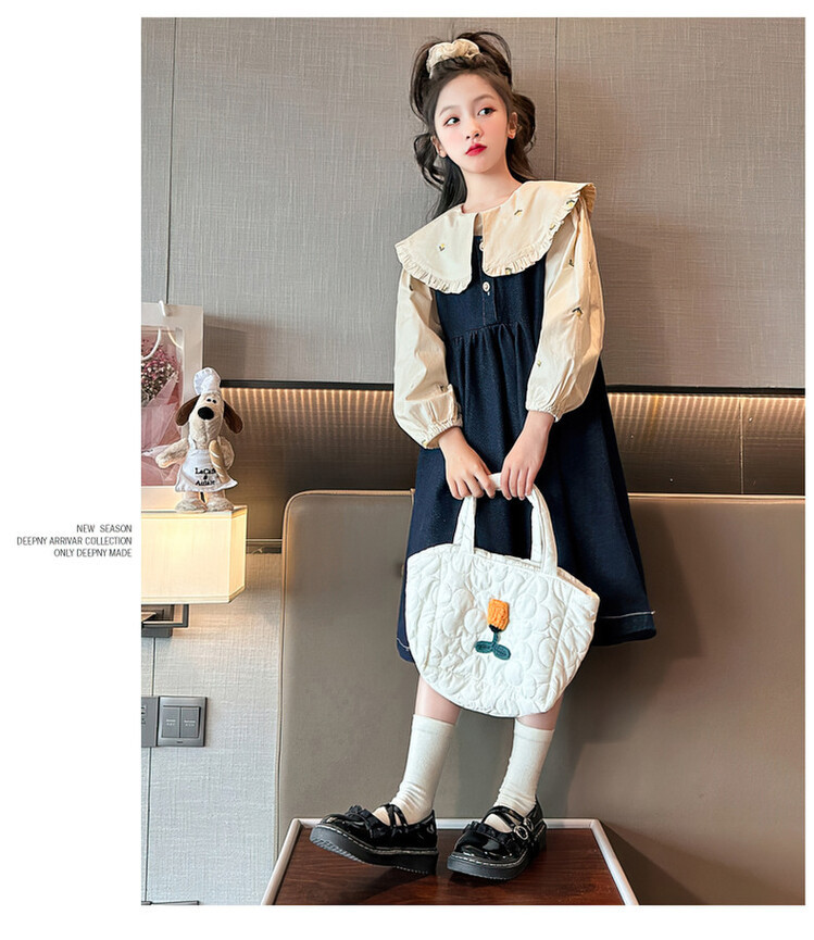 女童套装2023秋季新款韩版女大童绣花衬衫牛仔背带裙连衣裙两件套详情10