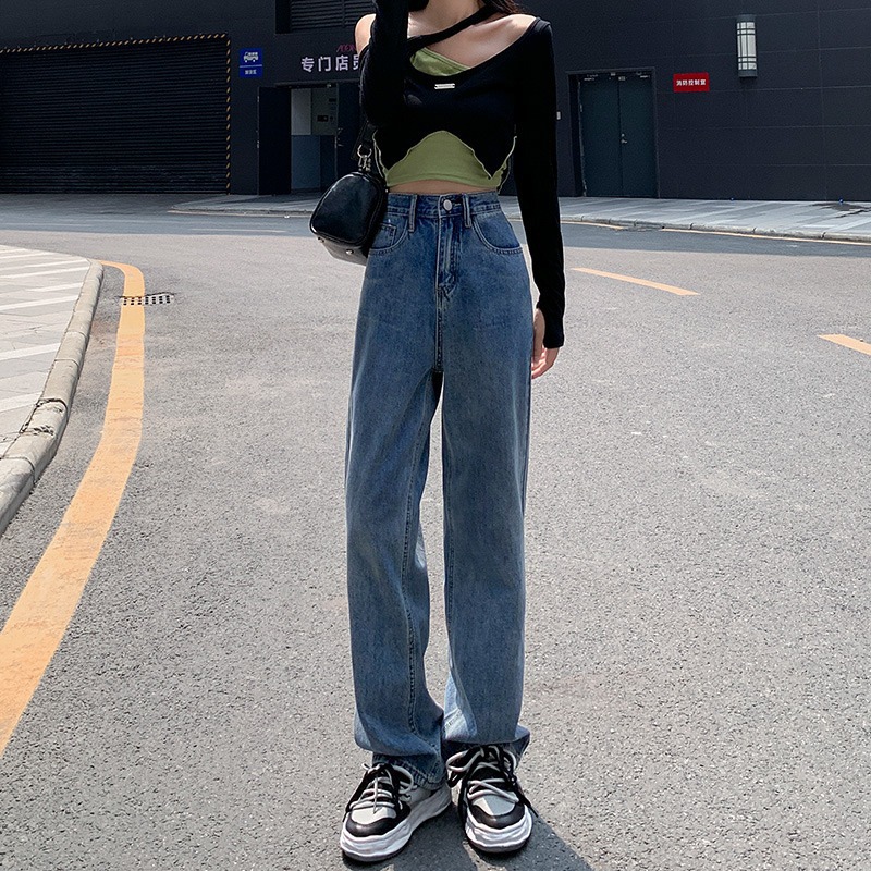 高腰阔腿牛仔裤女2024夏季新款宽松直筒小个子显瘦拖地长裤子批发详情5