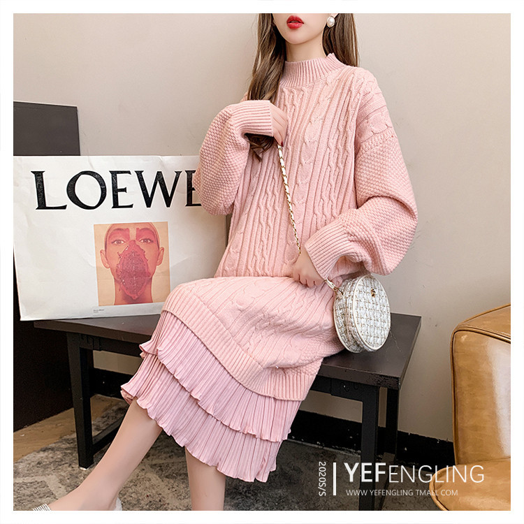 Knee-length woolen dress for women, with a loose and laid-back style of patchwork and twisted patterns, is a new thick knitted dress for autumn and winter 2020 pic 8