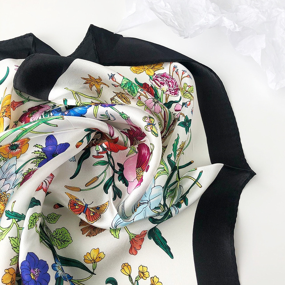 Wholesale silk scarves for overseas gifts and return gifts, cross-border silk autumn and winter decorative plain crepe satin 53cm floral neckerchiefs, small square scarves pic 44