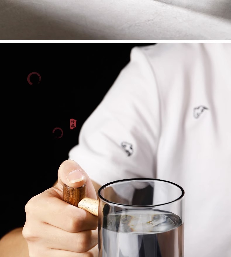 高硼硅玻璃茶水水杯家用办公室泡茶杯耐高温玻璃杯泡茶杯相思木把详情10