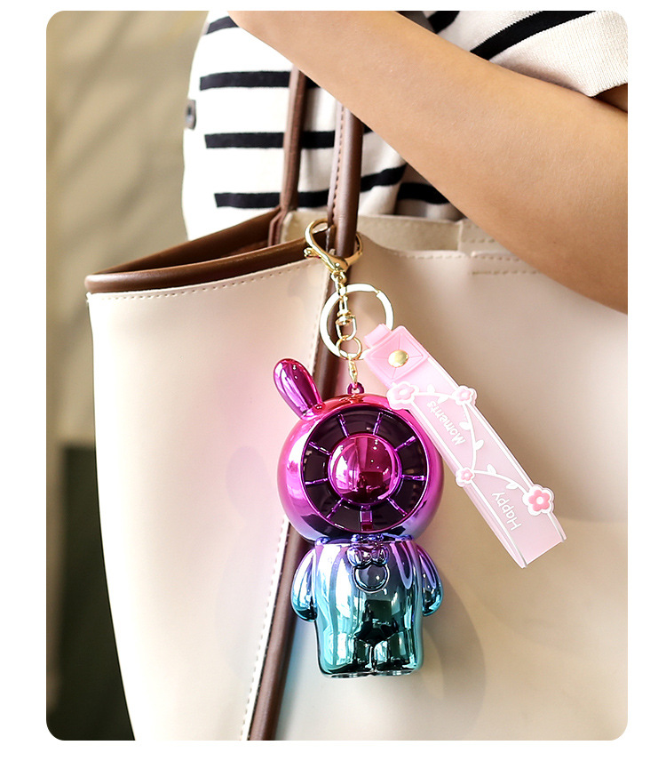 手持电镀渐变彩色卡通小熊桌面usb风扇 户外钥匙扣迷你口袋风扇详情11