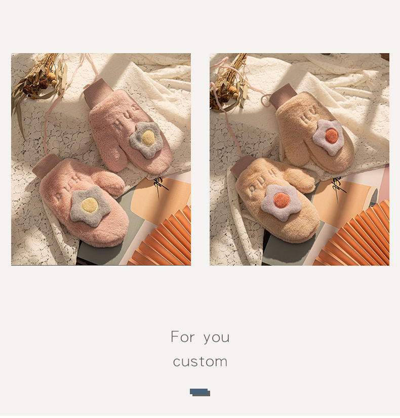 Cute and warm outdoor gloves with flowers in the style of Japanese and Korean ins, thickened and fleece sunflower neck-hanging gloves for autumn and winter pic 7