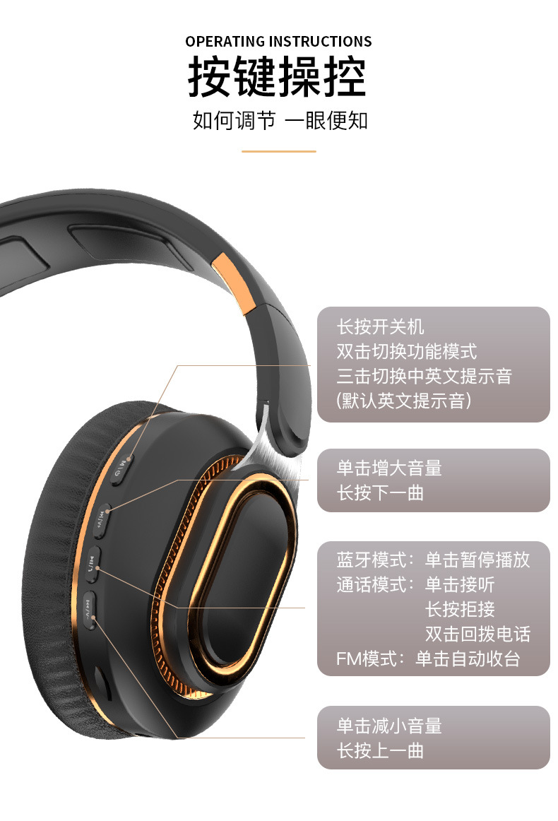 Wholesale of the 2022 new private mold over-ear Bluetooth headphones, the cross-border bestseller H7 wireless Bluetooth headphones pic 12