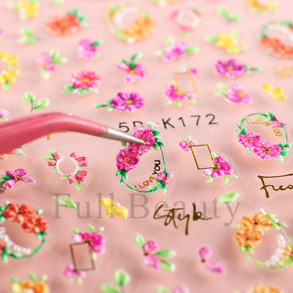 Cross-border new nail stickers 5D three-dimensional embossed nail stickers Cherry blossom back adhesive decal nail stickers wholesale nail shanilak pic 17