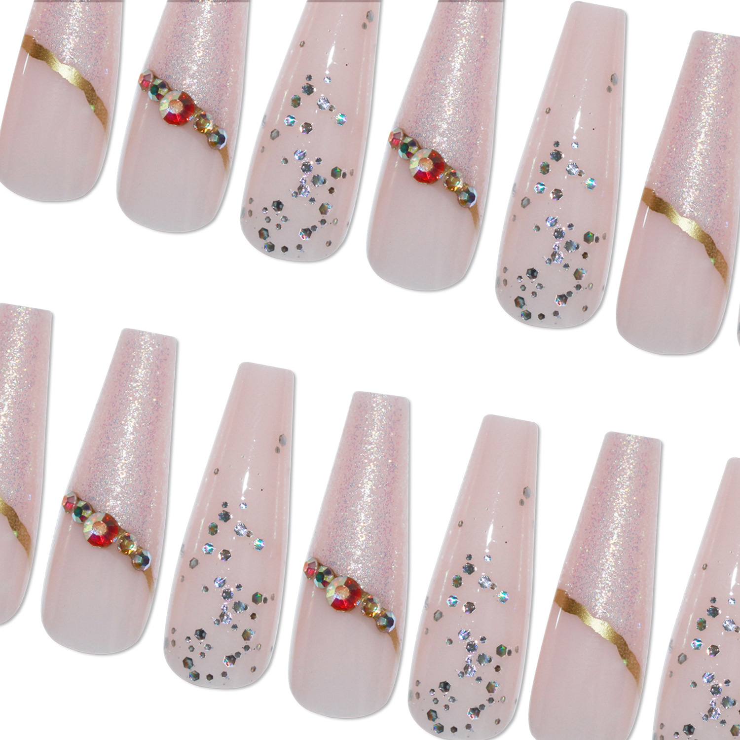 Special offer on 30 pieces of long ballet nail nail patches with diamonds pic 34