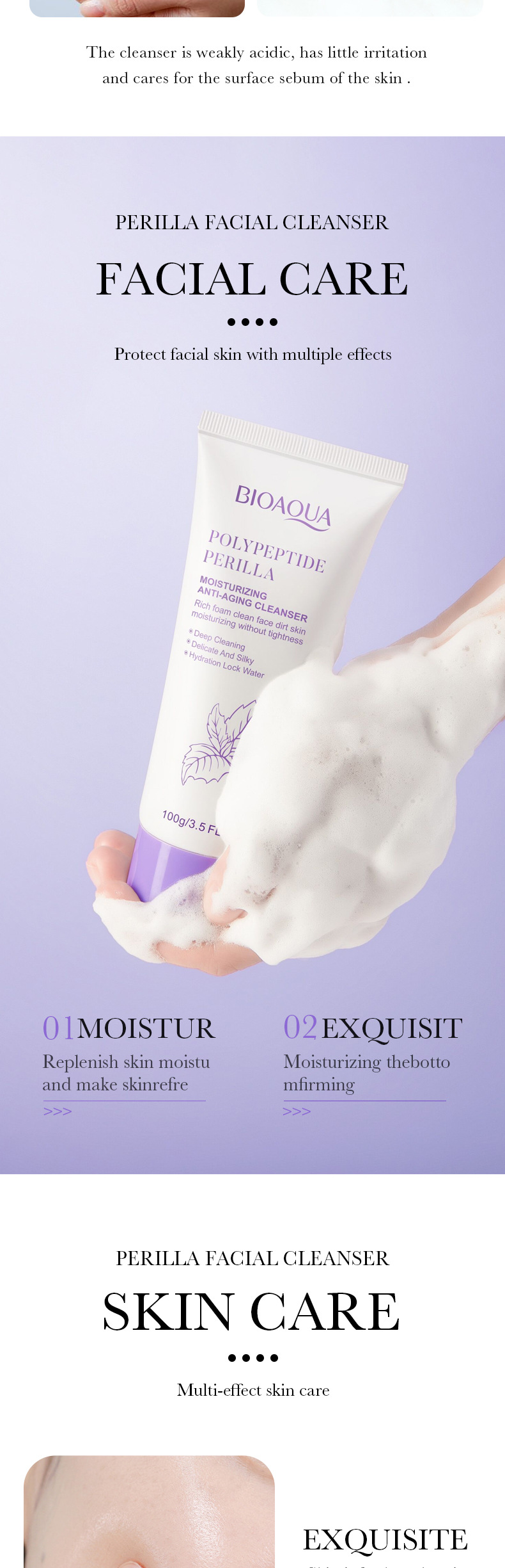 Cross-border foreign trade BIOAOUA Polypeptide Perilla Moisturizing Anti-Wrinkle Facial Cleanser Deep Cleansing Moisturizing Foam Facial Cleanser pic 7