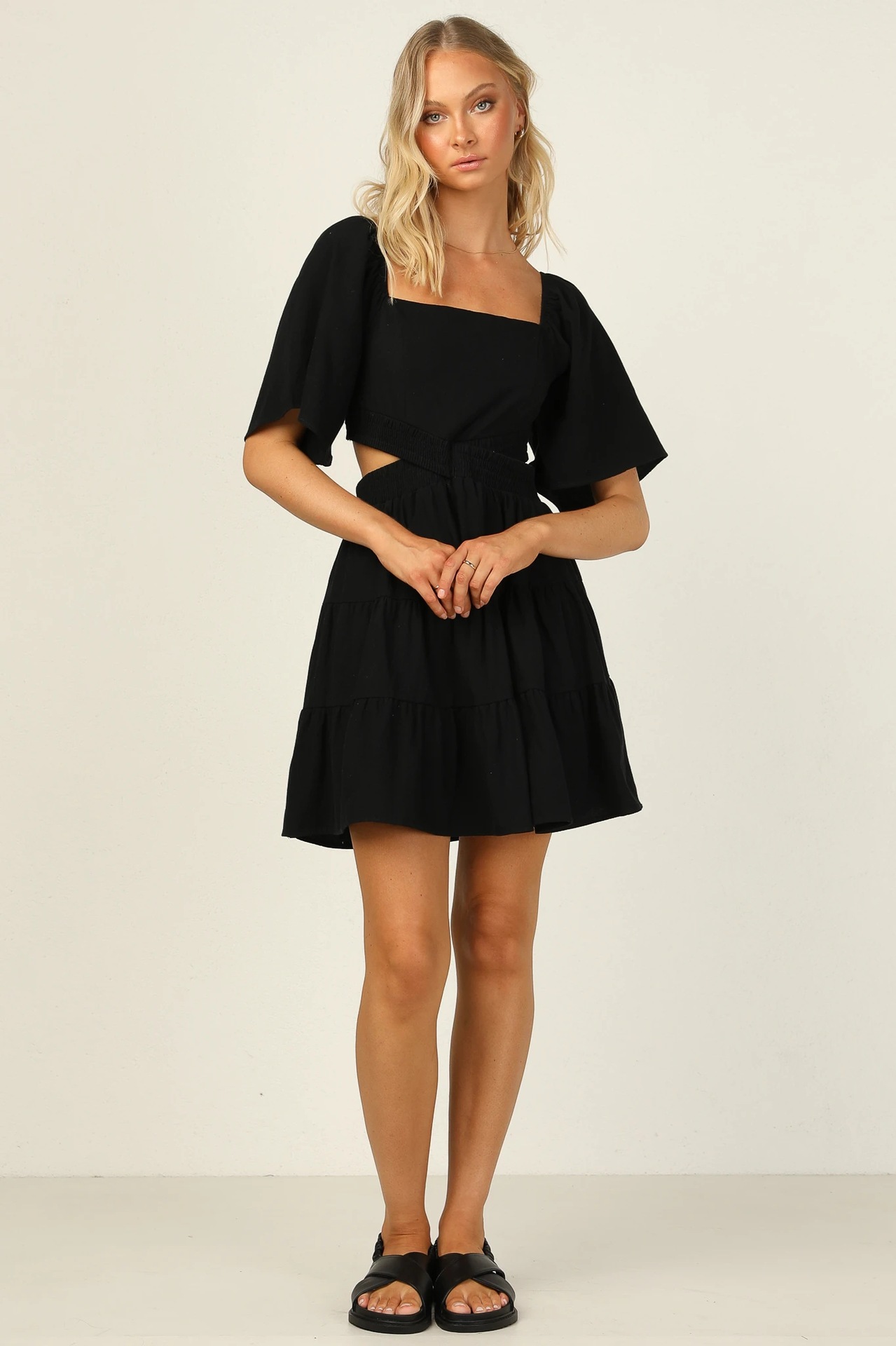 2022 European and American Cross-border Spring/Summer New solid-color rubber-waisted fresh and sweet short dress 22053 pic 11