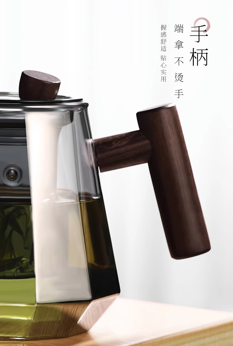 日式玻璃茶壶 耐热茶水分离过滤泡茶壶 功夫茶具木把茶壶详情7
