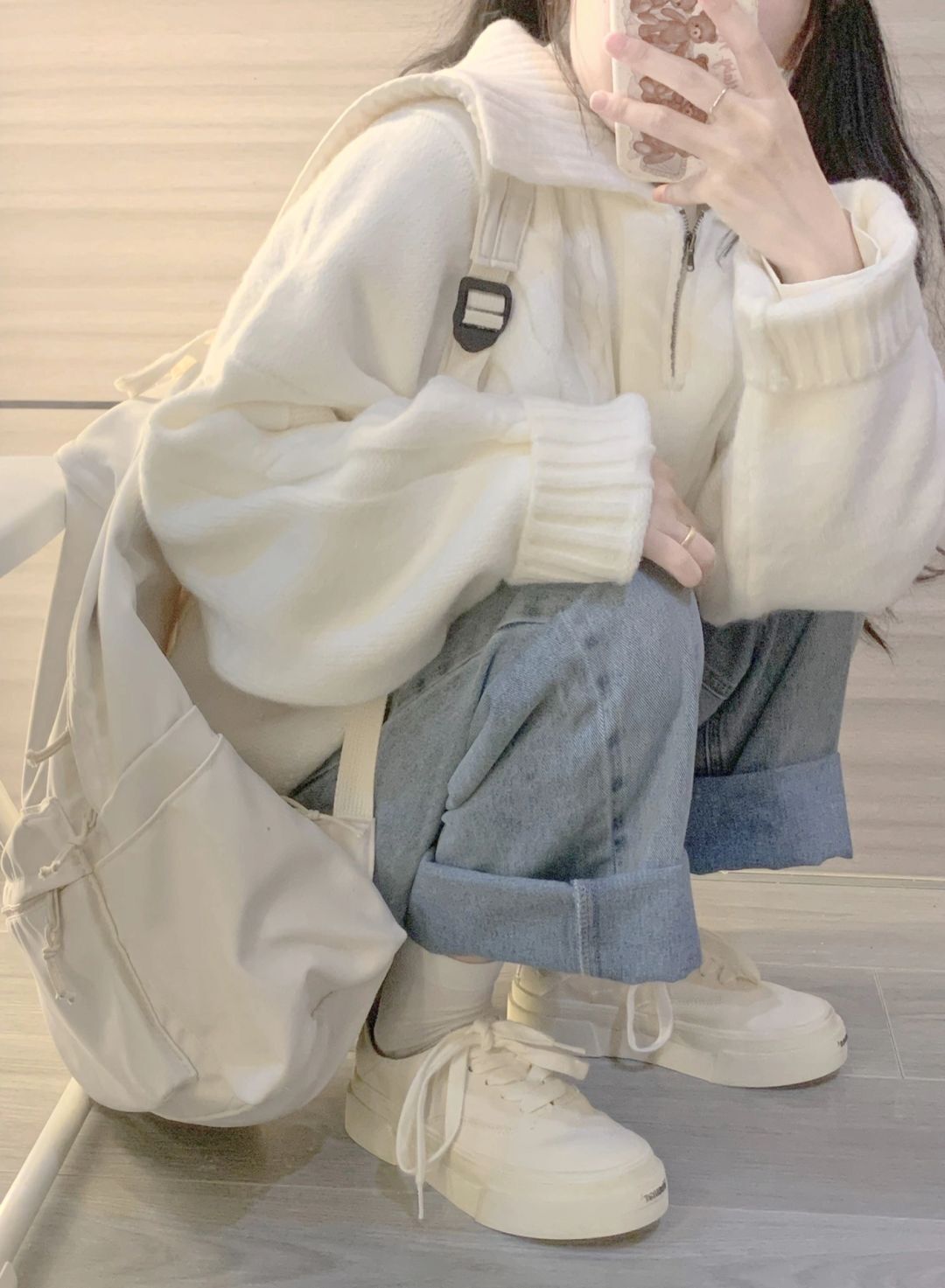 polo领白色毛衣女春秋季2024新款小个子日系慵懒风复古厚外套详情6