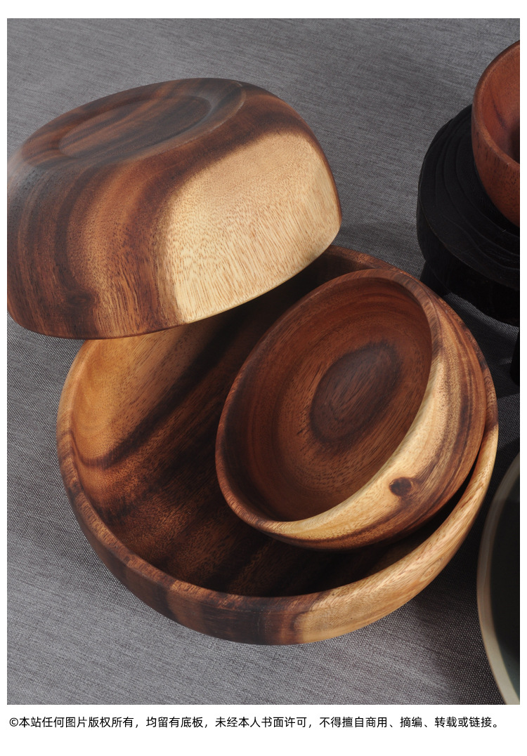 Love wood bowls, original wood plates, solid wood plates, tableware, salad bowls, wooden fruit plates, dried fruit and coarse grain shallow-mouthed bowls pic 27
