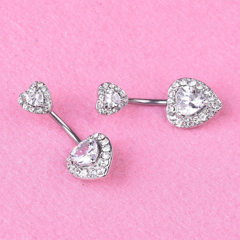 专供新品欧美新款性感双爱心肚脐环镶钻镶锆石桃心肚脐钉跨境详情5