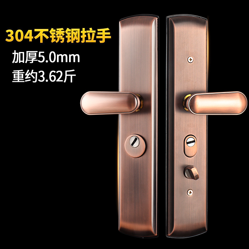 304不锈钢门把手防盗门拉手入户门加厚面板机械门锁具批发详情6