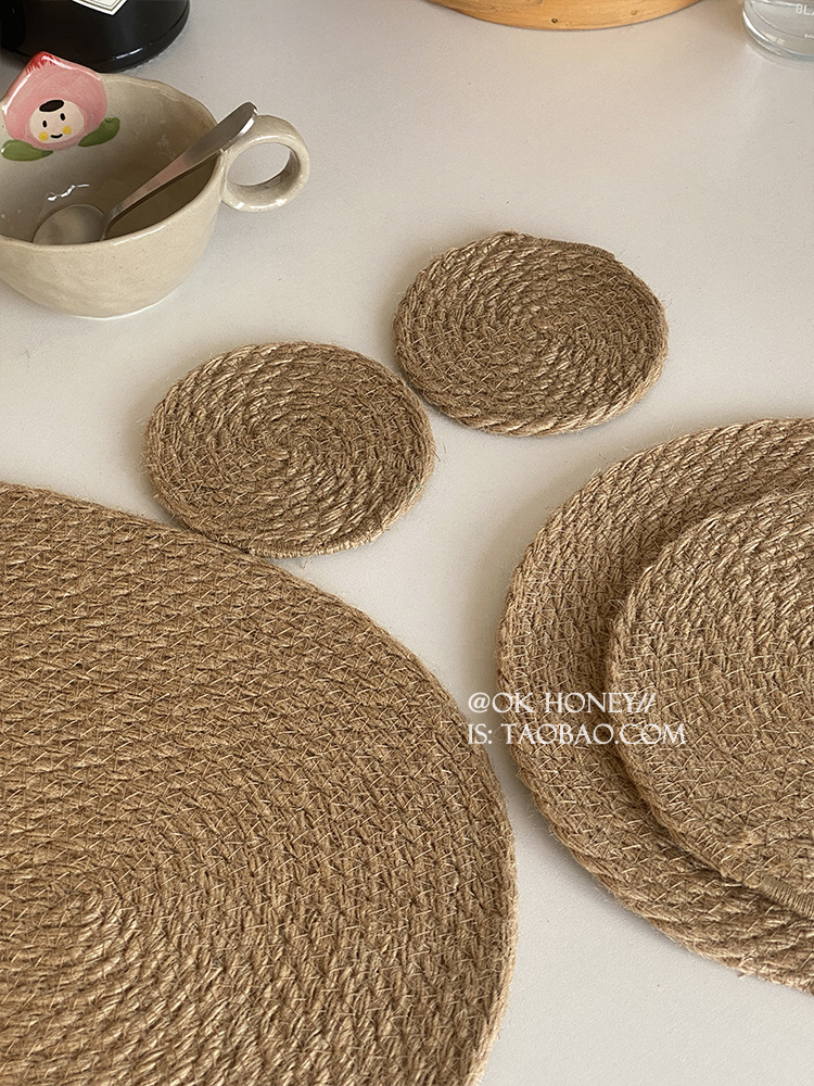 日式亚麻编织餐垫餐桌隔热垫子锅垫碗垫隔热防烫大尺寸亚麻草编织详情6