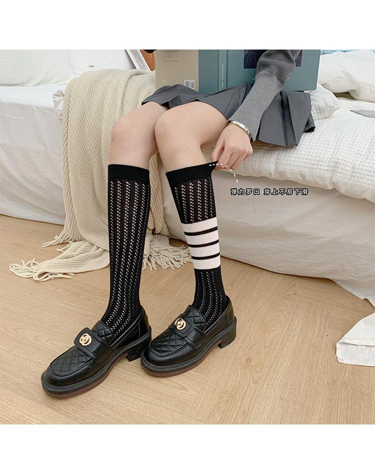 HENNY RUE 2022 primavera verano calcetines de malla hueca moda personalidad cuatro barras calcetines de pantorrilla calcetines hasta la rodilla pic 18