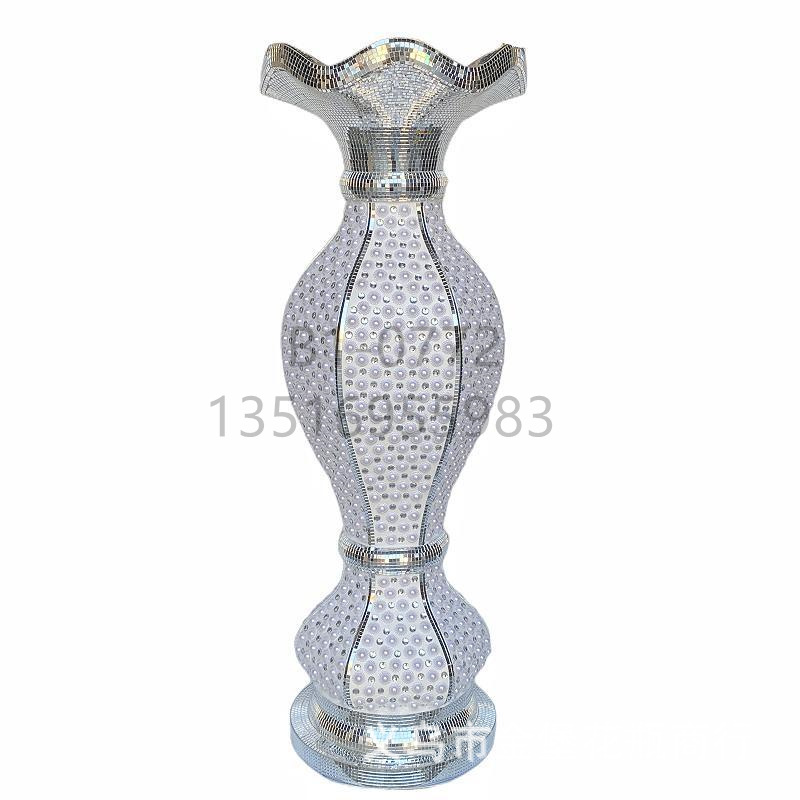 Golden Castle Vase, European-style simple vase with diamond bead glass lens, floor-standing vase, trumpet flower-shaped flower pot, living room, hotel, home, shopping mall, ceramic decoration pic 12