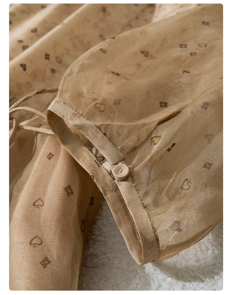 荣太设计师定染黑桃印花真丝连衣裙女拼接欧根纱桑蚕丝裙子系带详情37