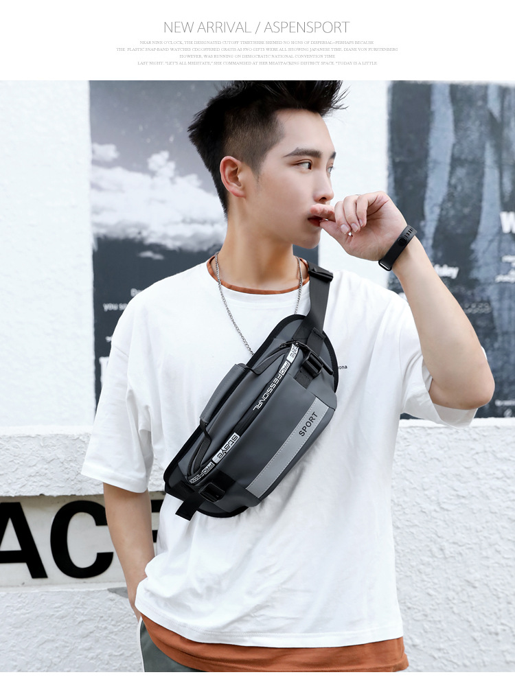 男士大容量腰包返光尼龙斜挎包韩版时尚新款生意收银胸包一件代发详情13