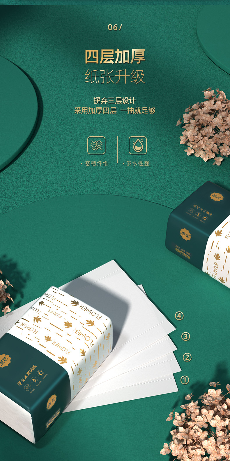 厂家直销抽纸整箱30包家用纸巾批发原木300张餐巾纸实惠装漫花详情7