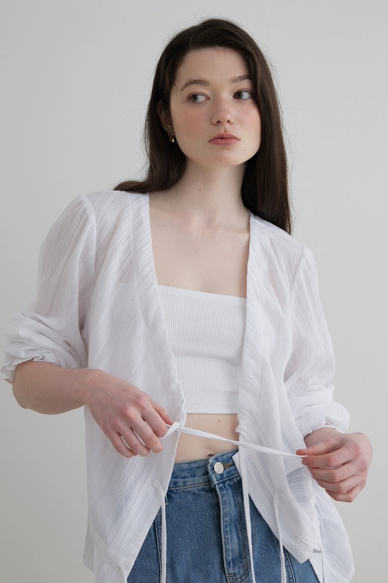 In-stock 2024 autumn new style, the same stylish bow tie drawstring shirt as Han So Hee from Dongdaemun, South Korea pic 54