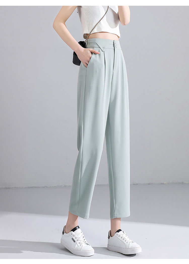 Ice Silk suit pants for women in Spring/Summer 2022: High-waisted, drape, thin, petite, cigarette tube pants, Harun pants, radish pants, nine-inch pants pic 25