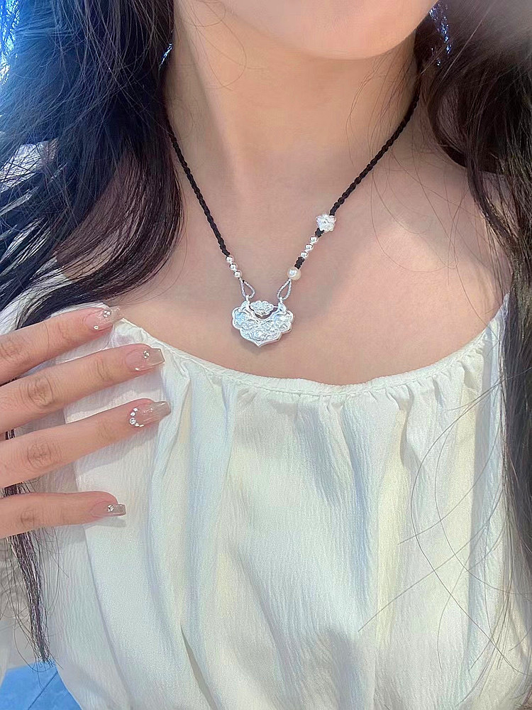 足银999锦鲤锁银莲花国风平安锁编织纯银项链双鱼如意长命锁锁骨详情21