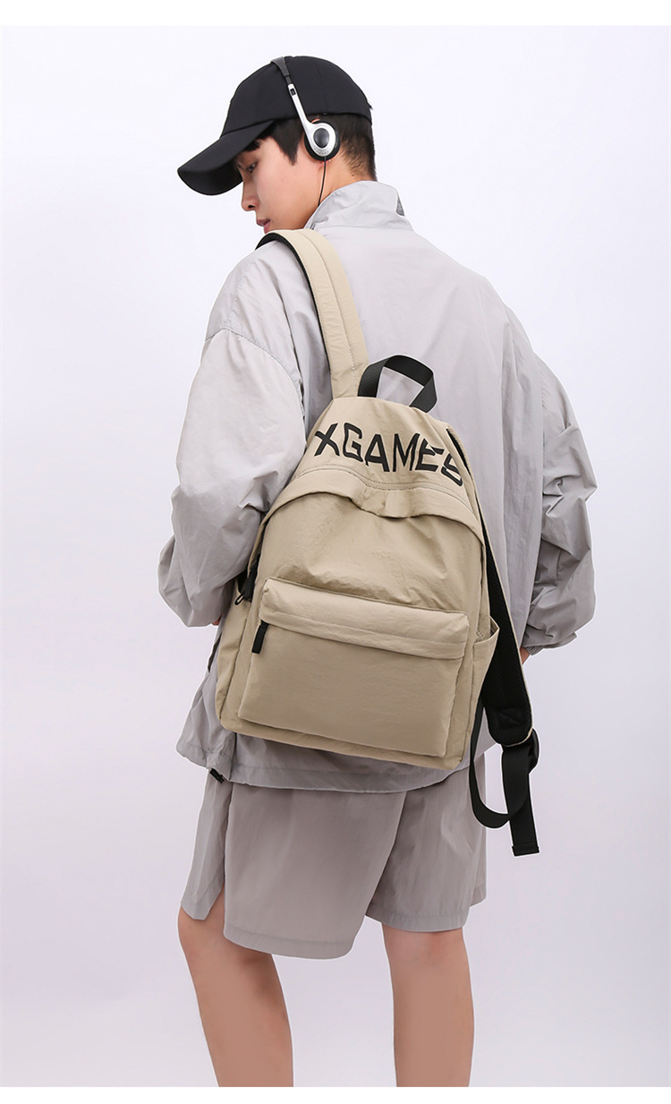 简约时尚潮流双肩包纯色字母休闲背包男女户外旅行大容量学生书包详情14