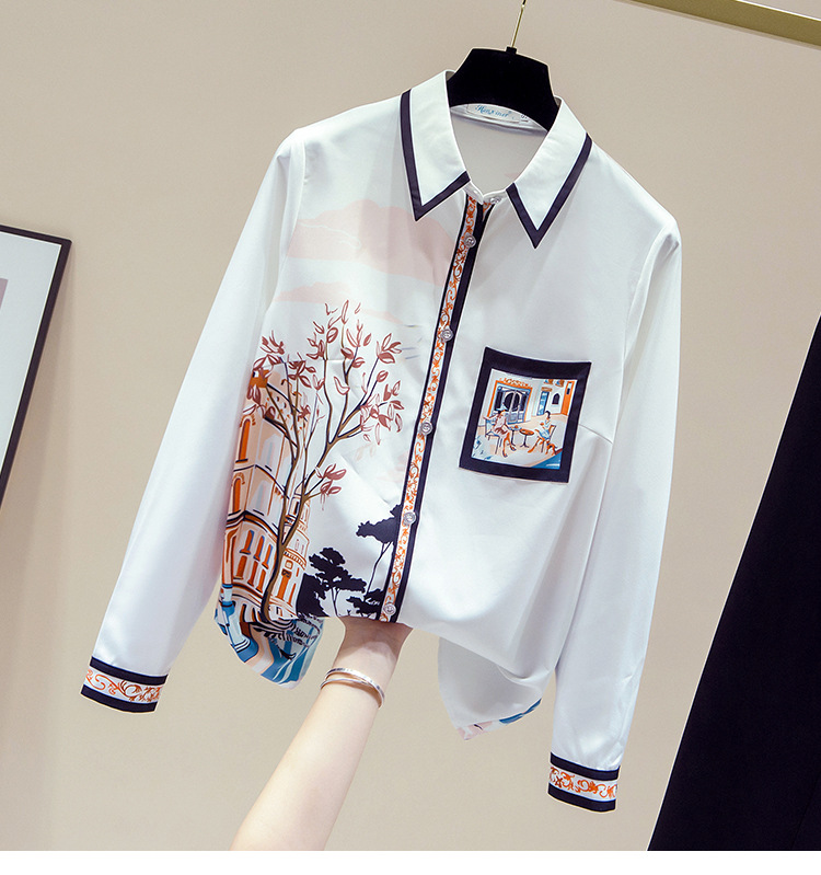 This is a new autumn printed shirt for women, featuring a French long-sleeved style and a loose, slimming look pic 10