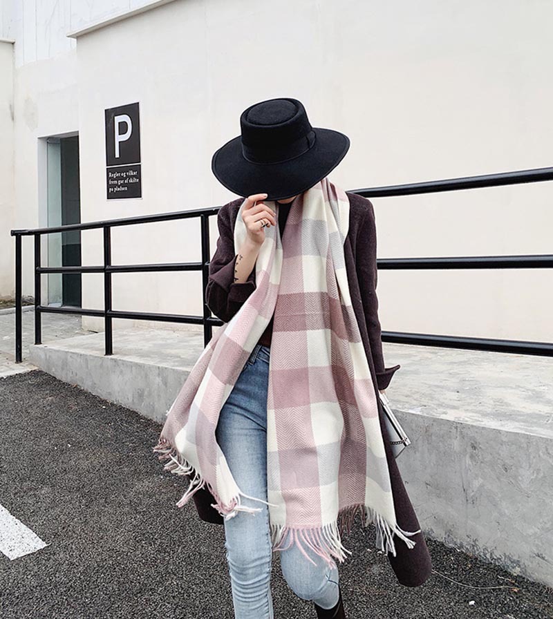 2020格子围巾秋冬季新款双面仿羊绒女加厚长款保暖披肩时尚百搭详情5