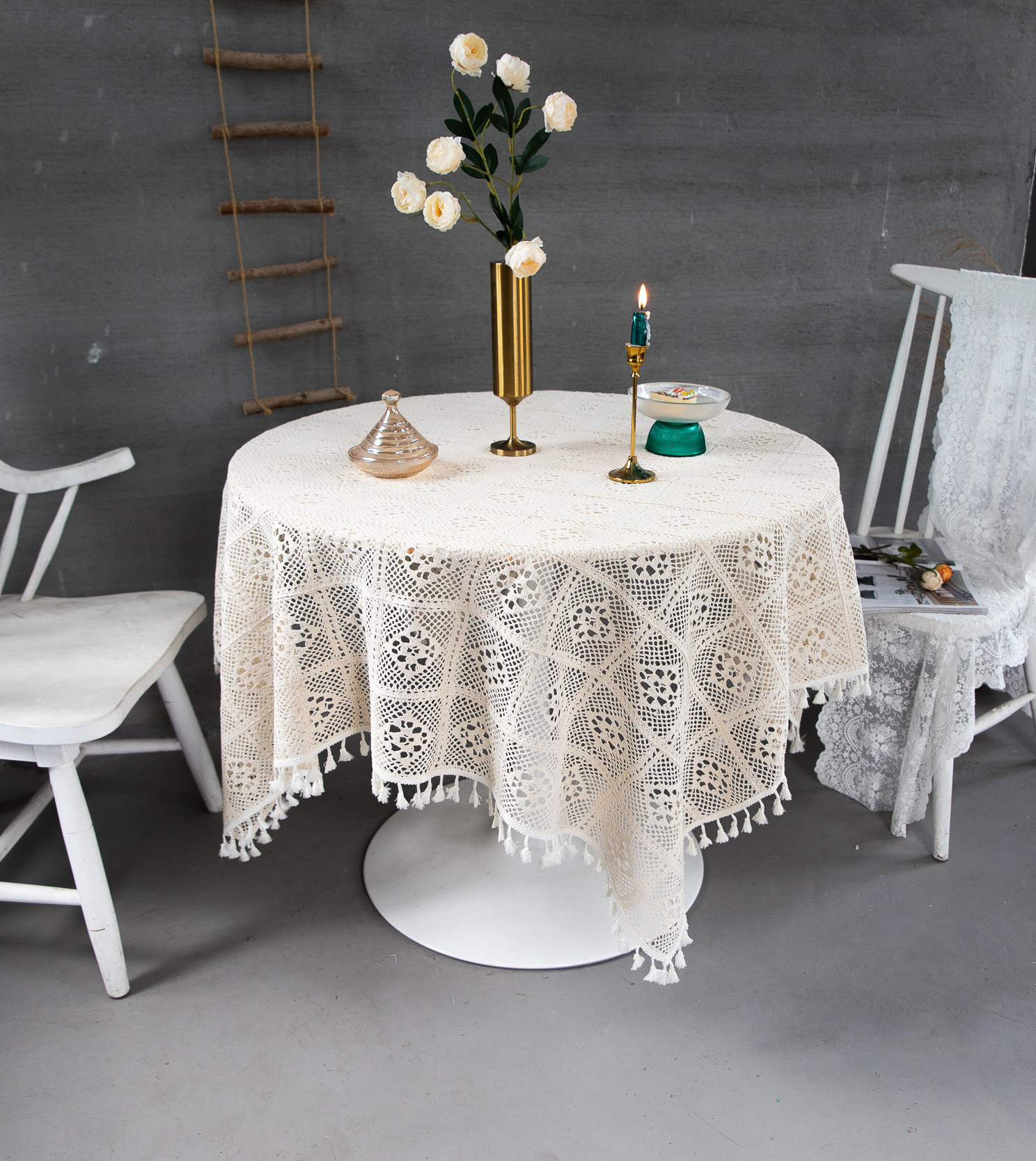 Korean hollowed-out crochet cotton thread woven tablecloths, square cultural art cross-border cover tablecloths, Taiwanese lace table MATS pic 14