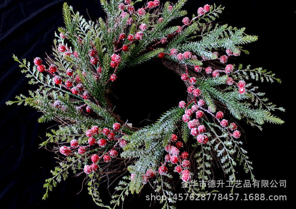 Desheng Thanksgiving Decoration Cross-border e-commerce Amazon Red Fruit, Snow, Frost, snow Powder Flower Wreath Christmas decoration pic 14