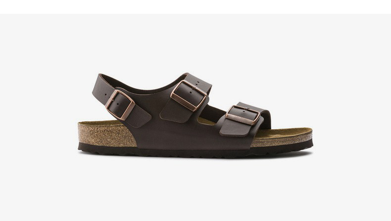 BK全牛皮勃肯鞋真皮软木凉鞋复古男女款厚底双排扣棕色大码博肯鞋详情16