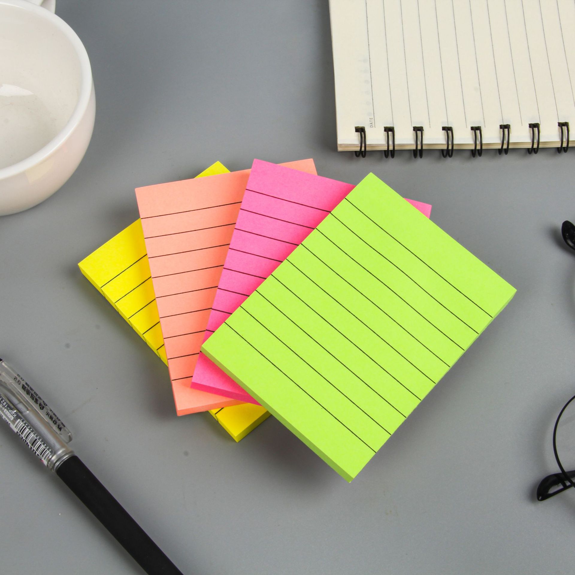 Wholesale of 80-page fluorescent color sticky notes for office and student square striped note-taking and accounting portable sticky notes pic 4