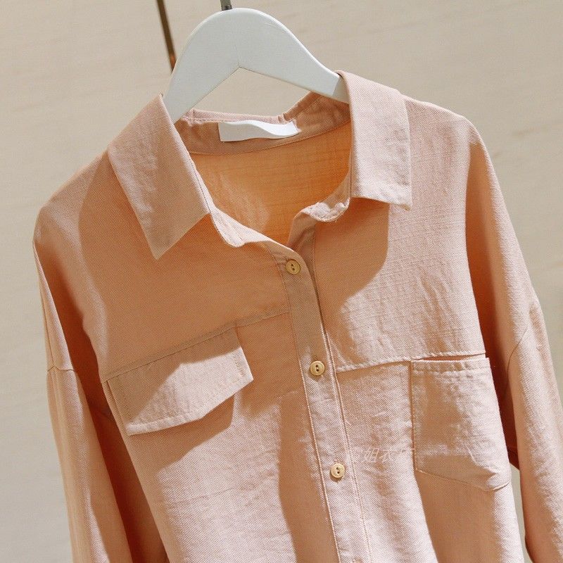 春秋季2022新款棉麻白色长袖衬衫女韩版潮流修身显瘦气质小衫上衣详情12