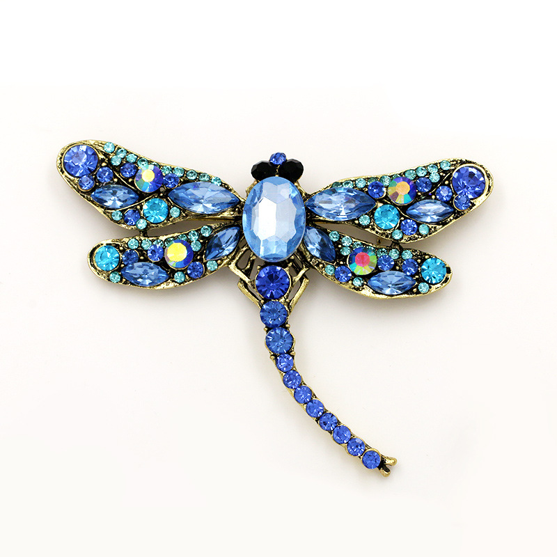 欧美高档水钻蜻蜓胸针 电镀合金复古动物胸花女 服装配饰别针批详情4