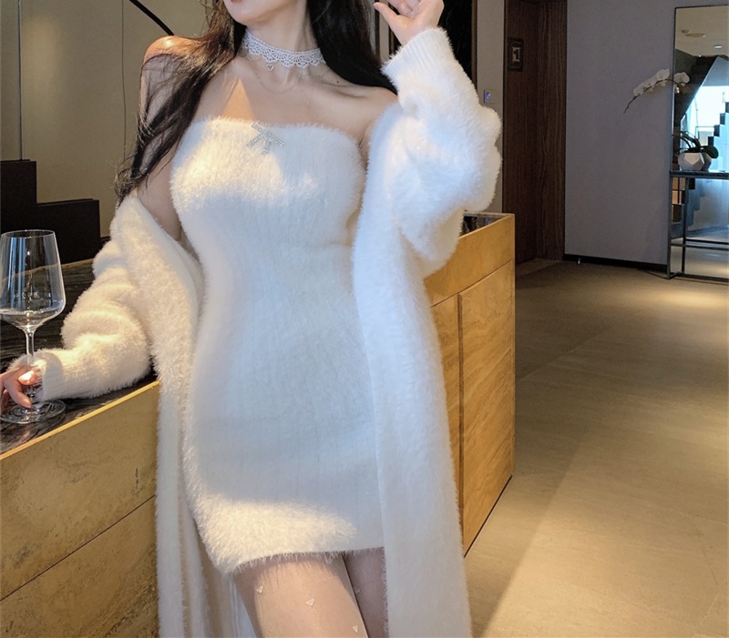 2023 Spring and Autumn laid-back and loose, knee-length, thickened, pure imitation mink fleece knitted sweater cardigan for women pic 12