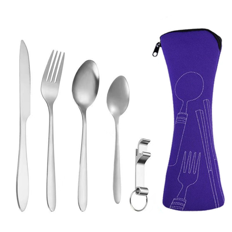 跨境亚马逊不锈钢便携餐具五件套户外旅行露营刀叉勺小勺礼品套装详情11