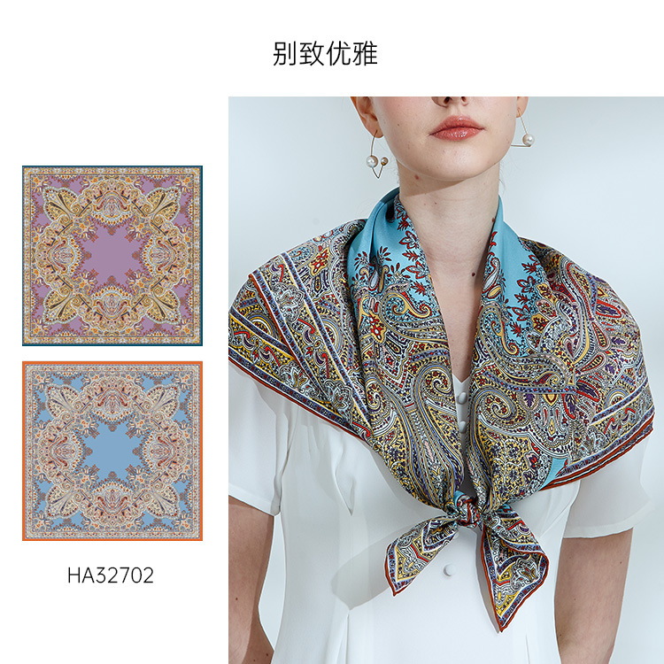 Double-sided digital silk large square scarf 90cm, Chinese style scarf, heavyweight 16mm mulberry silk scarf processing on behalf of others pic 2